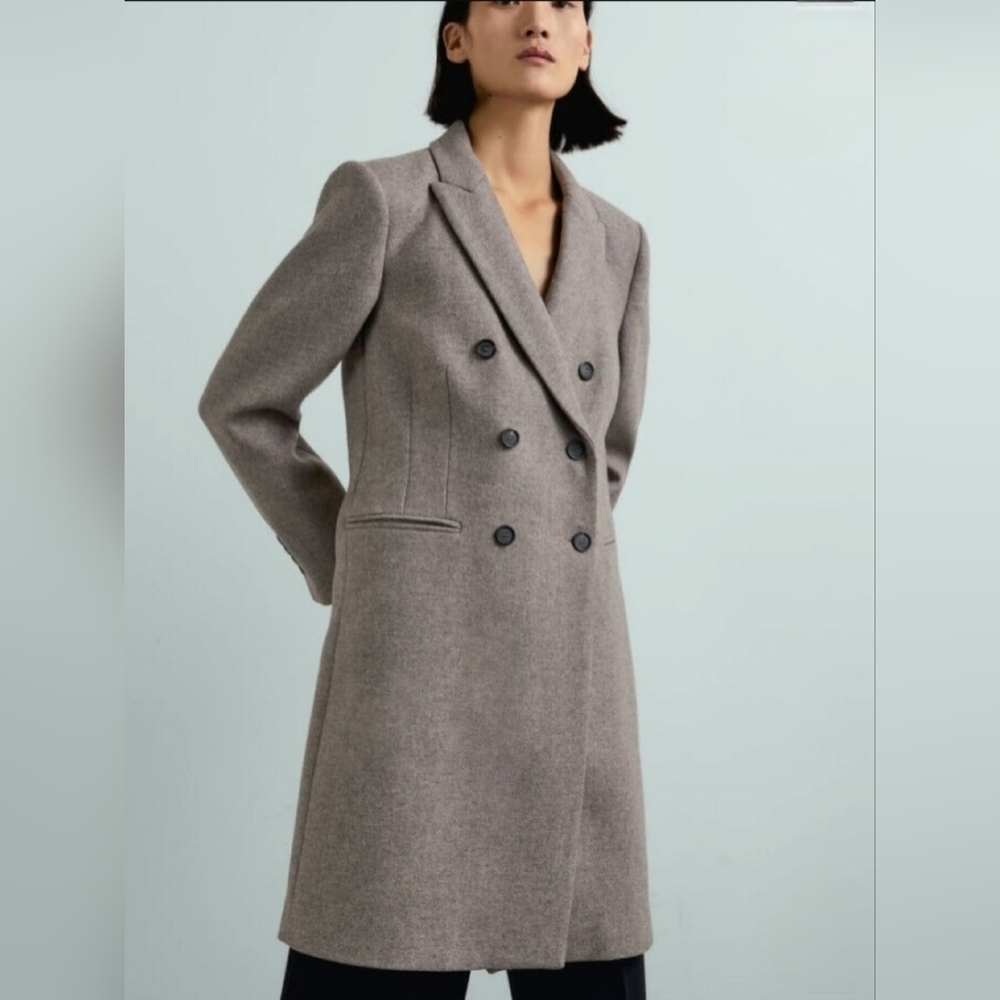 NWOT Zara Women's Tan Double-Breasted Pea Coat
